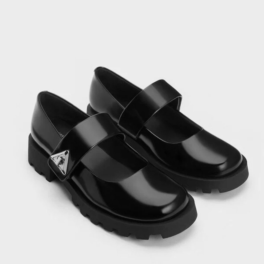 Charles & Keith Trice Metallic Accent Mary Janes - Black Box